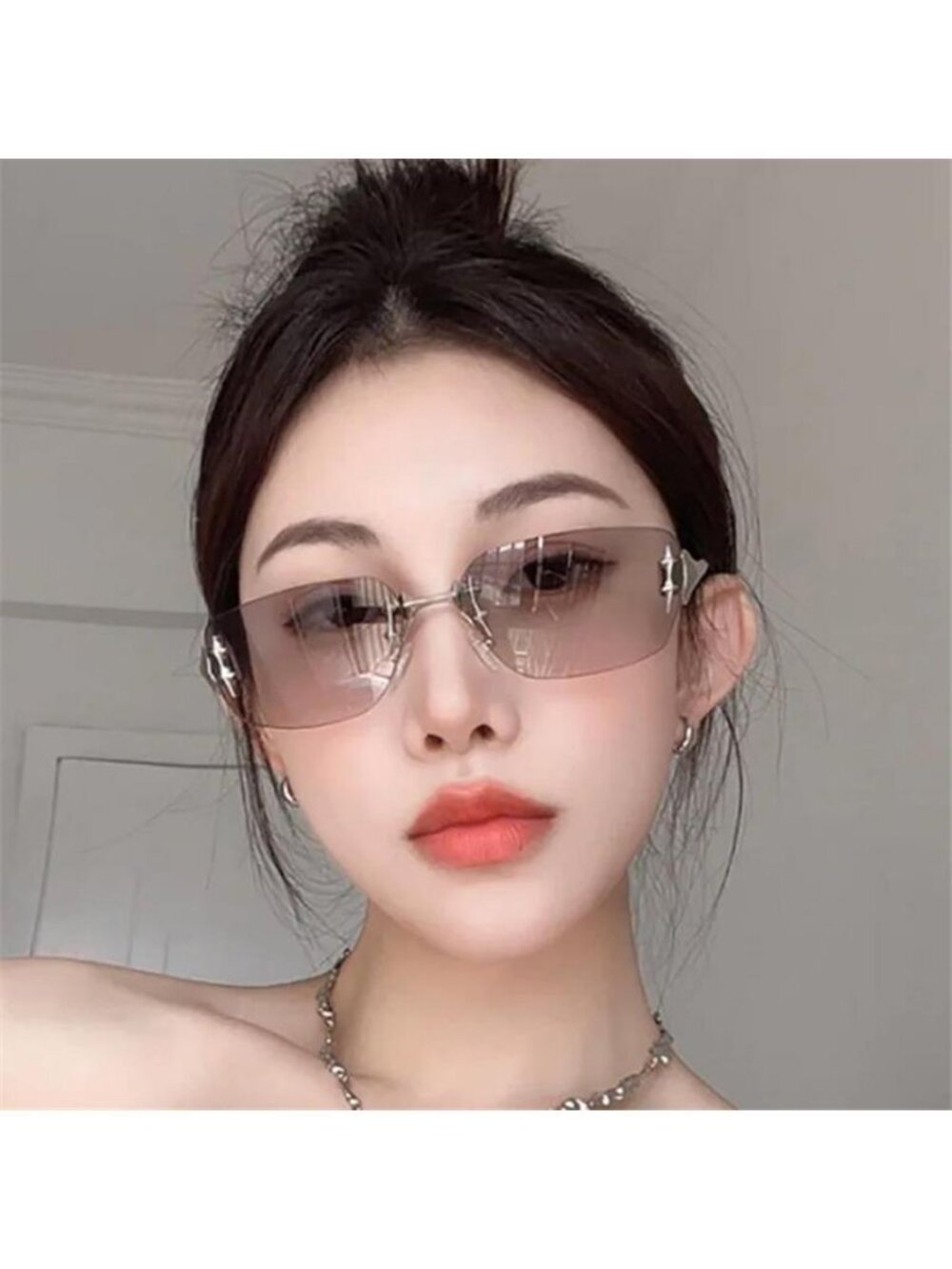 Retro Rectangle Rimless Suneyeglass